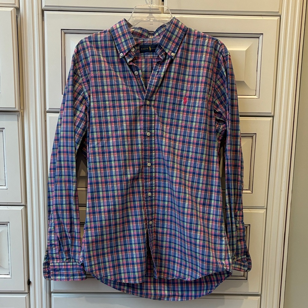 Polo by Ralph Lauren Men's Blue and Pink Plaid Shirt